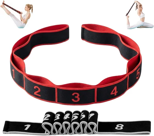 Paquete de 2 bandas de resistencia de 8 secciones con marcas numeradas, banda de ejercicio para estiramiento, yoga, pilates y fitness en casa,