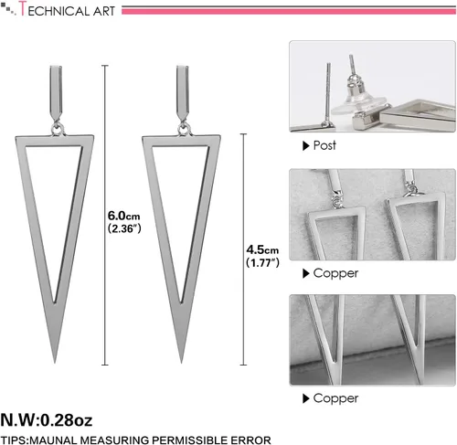 Miniatura 16 de LILIE&WHITE Pendientes colgantes de triángulo de metal para mujer, joyería de disfraz