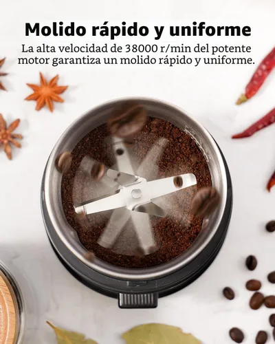 Miniatura 2 de Shardor Molinillo eléctrico de un toque para café, especias, hierbas, para granos de café, especias y semillas con 1 tazón extraíble de acero