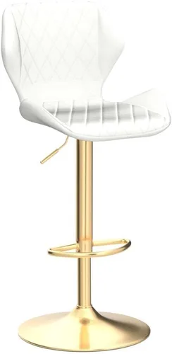 Miniatura 5 de CIMOTA Juego de 2 taburetes de bar giratorios de terciopelo blanco, sillas de bar de altura de mostrador con respaldo/base dorada, silla moderna