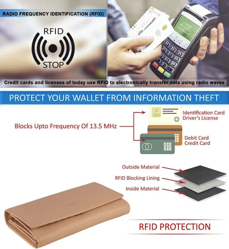 Miniatura 13 de Mou Meraki - Billetera o bolsa de mano de cuero genuino, con bloqueo de seguridad RFID, con escudo contra el robo de identidad, para mujeres
