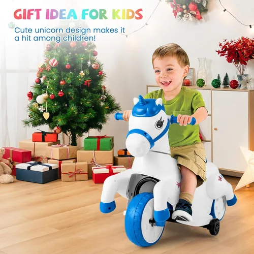 Miniatura 8 de HONEY JOY 12V Unicorn Ride en Juguetes, Caballo de Paseo Motorizado de 3 Ruedas con Batería, con Ruedas de Entrenamiento, Música, Subida y Bajada