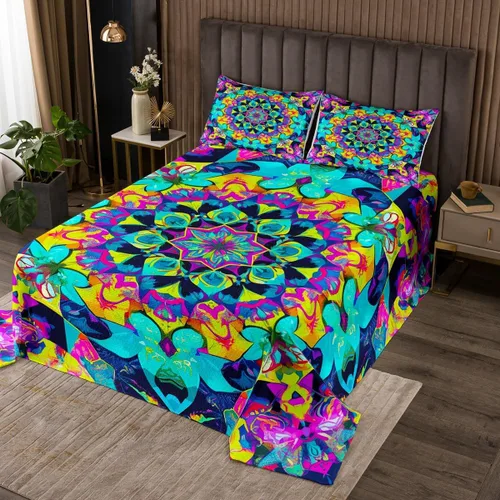 Miniatura 15 de Erosebridal Juego de ropa de cama oriental tamaño King, vintage, juego de colcha Art Deco de terracota, juego de edredón estético hippie