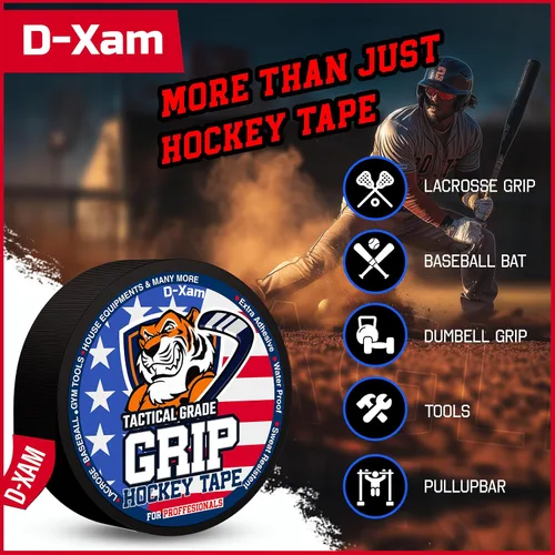 Miniatura 6 de D-Xam Cinta de agarre negra de hockey, 2 rollos de cinta deportiva deportiva de 1 pulgada, cinta de tela multiusos para mangos de palo de lacrosse