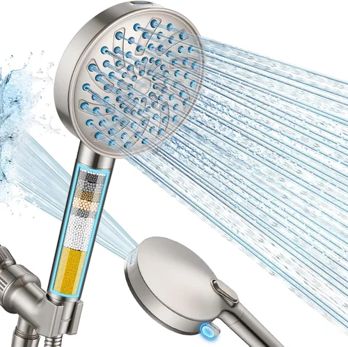 Cobbe Cabezal de ducha con filtro de mano, cabezal de ducha de alta presión de 7 modos con filtros para agua dura, elimina el cloro, reduce la 3.