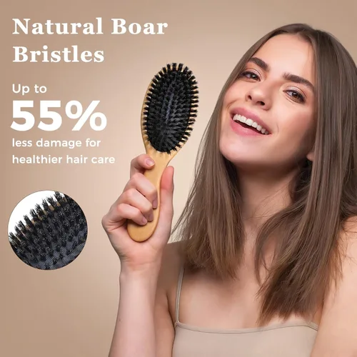 Miniatura 2 de BLACK EGG Cepillo de cerdas de jabalí para mujeres, hombres y niños, cerdas naturales suaves para cabello delgado y fino, restaura brillo y textura