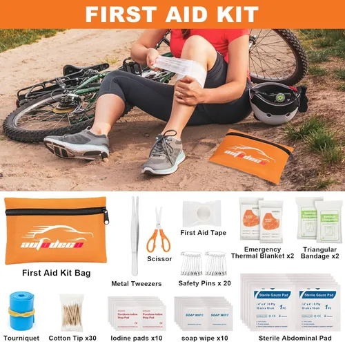 Miniatura 6 de Bolsa de Kit de Seguridad de Emergencia para Coche de 131 Piezas con Compresor de Aire, Cables de Puente, Medidor de Presión de Neumáticos, Kit