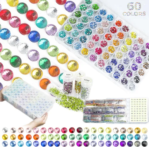 Miniatura 10 de Cuentas de Diamante Cuadradas de Resina 90000 piezas Con Contenedores de Almacenamiento para Kits de Pintura, 60 Colores de Brocas y Herramientas