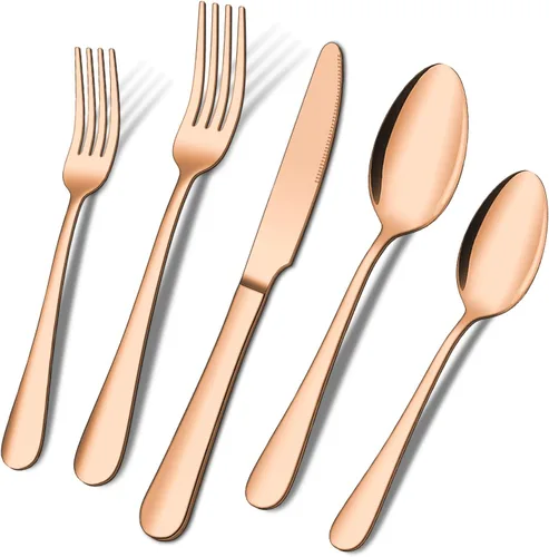 Miniatura 13 de ENLOY - Juego de cubiertos de 20 piezas de acero inoxidable, juego de cubiertos de cocina para 4, incluye cuchara tenedor y cuchillo, pulido