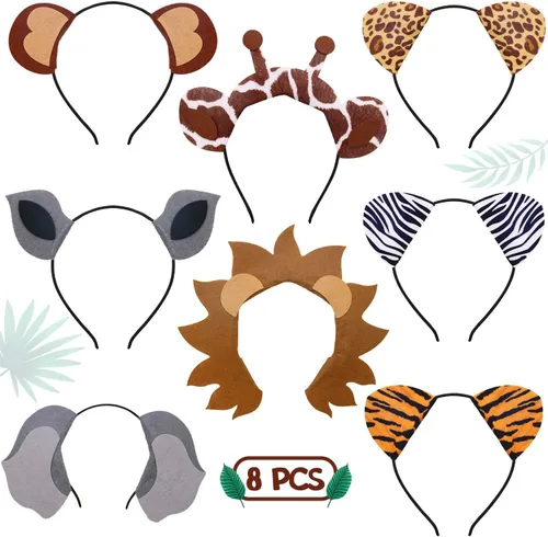 CiyvoLyeen Diademas de orejas de animales, cumpleaños, selva, safari, zoológico, recuerdo de fiesta, mono rinoceronte, elefante, aro de pelo para