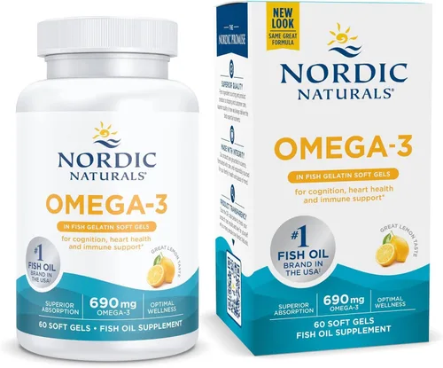 Nordic Naturals Omega-3 en gelatina de pescado, sabor a limón, 60 geles de pescado, 690 mg de omega-3, aceite de pescado, EPA y DHA, apoyo