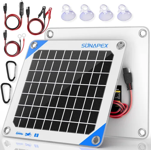 Miniatura 10 de SUNAPEX Mantenedor de cargador solar de goteo de 12 V y 20 vatios, cargador de batería solar impermeable, kit de panel solar, controlador de carga