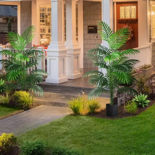 Miniatura 7 de 2 plantas artificiales grandes de 4 pies, palmeras artificiales falsas, hojas de palmera tropicales, plantas de palmera falsas, árbol alto