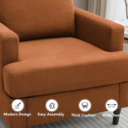 Miniatura 3 de Weture Silla de Acento Moderna de Mediados del Siglo, Sillón de Tela de Lino para Sala de Estar, Cómodas Sillas de Lectura Tapizadas para Naranja