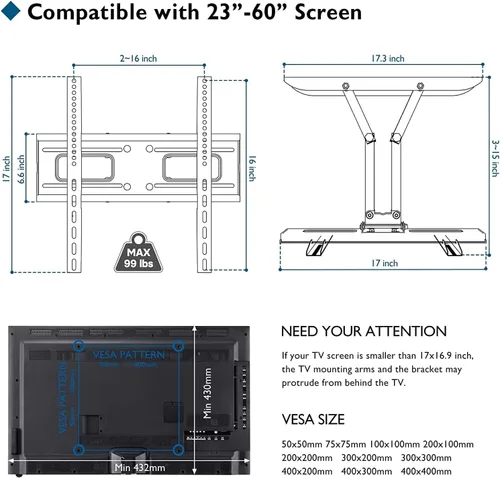 Miniatura 5 de BONTEC - Soporte de pared para TV de movimiento completo para televisores de 23 a 70 pulgadas, capacidad de hasta 45 kg, VESA máx. 400 x 400 mm