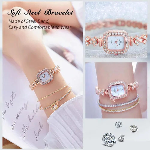 Miniatura 3 de RORIOS Reloj analógico de cuarzo para mujer con correa de diamantes de imitación, relojes de pulsera impermeables para mujeres y niñas