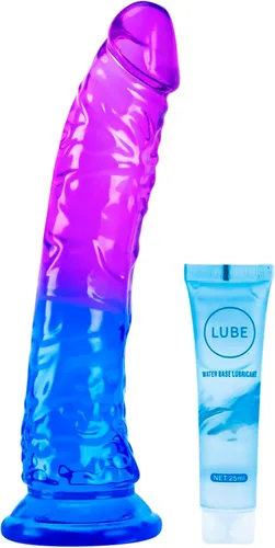 Juguetes sexuales suaves y realistas de 9.4 pulgadas con ventosa para jugar con manos libres, pene grueso azul-morado adecuado para Violeta-Azul