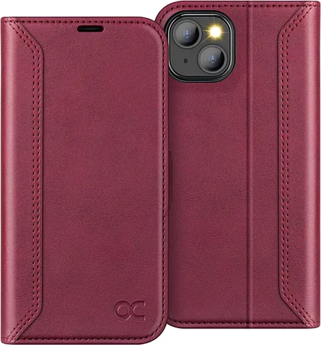 Miniatura 23 de OCASE Funda tipo cartera compatible con iPhone 13, de piel sintética con tapa tipo folio, con tarjetero, bloqueo RFID, soporte