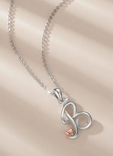 Miniatura 3 de CELESTIA Collares con iniciales de plata de ley 925, 26 letras con corazón de oro rosa, cadena de 18 pulgadas