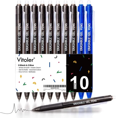 Miniatura 6 de Vitoler Bolígrafos de gel, negro y azul, punta fina de 0.028 in, retráctil, escolar y adulto
