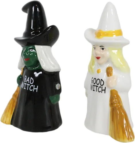 Miniatura 4 de Ebros Gift Fuerzas del bien y del mal Elphaba VS Glinda Brujas que llevan escobas con salero y pimentero, juego de figuras de cerámica con tapones