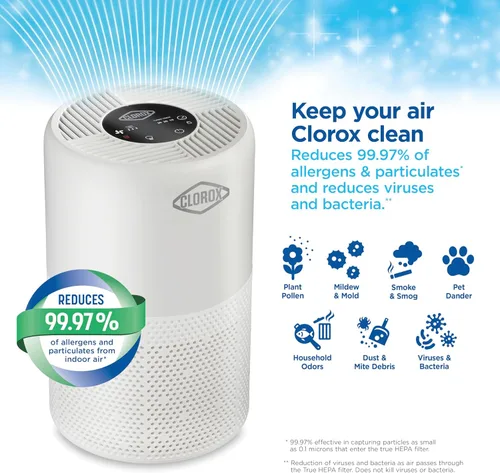 Miniatura 2 de Clorox Turbo purificadores de aire para el hogar, filtro HEPA verdadero, limpia rápidamente habitaciones medianas de hasta 1,000 pies cuadrados