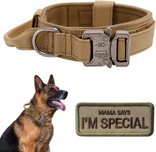 Miniatura 9 de Collar táctico para perro con asa, collar de entrenamiento militar ajustable para perros, nailon suave y hebilla de metal resistente para perros