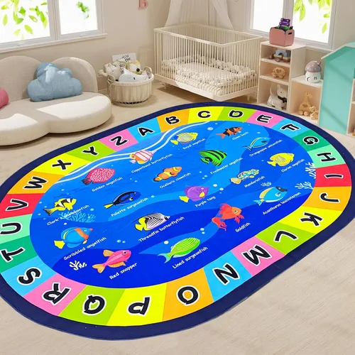 Miniatura 24 de USTIDE Alfombra ovalada para niños, 5 x 7 pulgadas, con letras del alfabeto ABC, alfombra educativa antideslizante, alfombra de juego para el aula