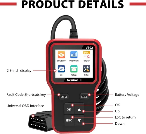 Miniatura 4 de Escáner OBD2 con probador de batería, herramienta de diagnóstico de automóvil para verificar la luz del motor y limpiar códigos de error, lector