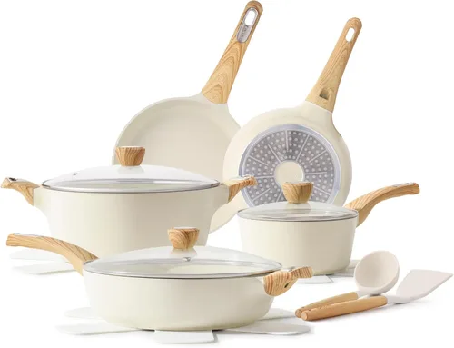 Miniatura 11 de SENSARTE Juego de utensilios de cocina de cerámica, juego de ollas y sartenes antiadherentes, utensilios de cocina de inducción de 14 piezas,