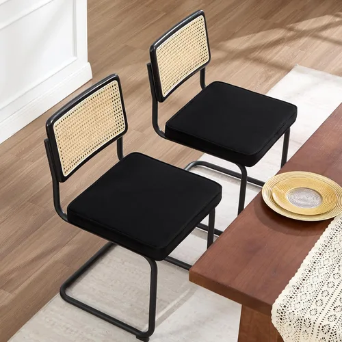 Miniatura 7 de Zesthouse Juego de 2 sillas de comedor de ratán natural, modernas sillas de comedor con respaldo de madera maciza para cocina, sala de estar, diseño