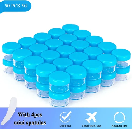 Miniatura 5 de 50 unidades de 5 gramos de envases de muestra, tarros vacíos de 5 ml con tapas, pequeños envases cosméticos, tarros de muestra mini con 4 cucharas