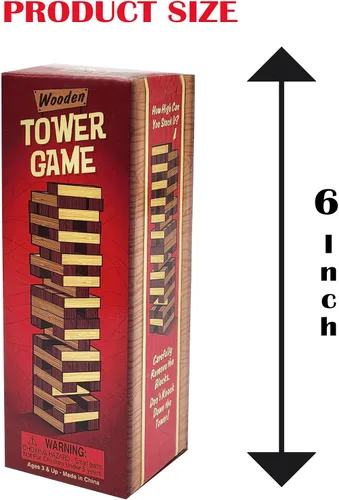 Miniatura 2 de The Dreidel Company Bloques de madera apilables, juego de torre de volteo, bloques de tracción y caída, aprendizaje sensorial, noche de juegos, 6