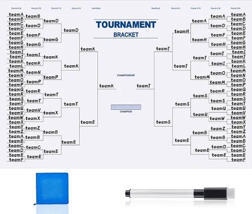 Pasimy Tablero de soporte de torneo de baloncesto para 64 equipos, 24 x 36 pulgadas, reutilizable, para equipo deportivo, borrado en seco, en blanco