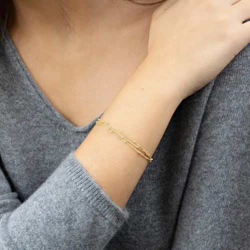 Miniatura 4 de BENEIGE - Pulsera para mujer, chapada en oro de 14 quilates, cuentas de satélite, perlas ovaladas, cadena con dijes en capas, hecha a mano