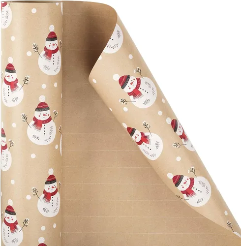 Miniatura 7 de RUSPEPA Papel de regalo de Navidad, papel Kraft, diseño navideño con muñeco de nieve, 24 pulgadas x 100 pies, rollo jumbo