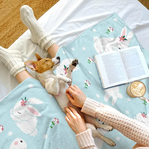 Miniatura 6 de Manta de Pascua y primavera, manta de felpa acogedora y suave para sofá, cama, sofá, viajes, campamento para adultos/niños, color azul y blanco