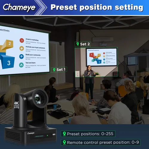 Miniatura 9 de Chameye Cámara PTZ NDI 4K 60FPS NDI, cámara de transmisión en vivo con seguimiento automático AI, compatible con salida 4K 60fps NDI HX3, zoom Negro