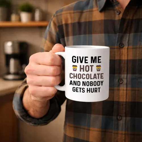 Miniatura 2 de Taza divertida de chocolate caliente. Dame chocolate caliente y nadie saldrá herido 11 oz. Taza de café. Idea de regalo novedosa para invierno