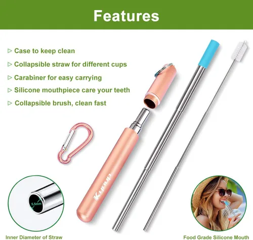 Miniatura 6 de Kynup Reusable Metal Straws (6Packs), Collapsible Travel Drinking Straws with Cases, Cruise Ship Essentials, Cruise Must Haves with Silicone for