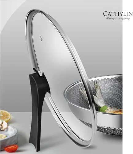 Miniatura 6 de Wok de acero inoxidable 316L de 13 pulgadas con tapa, sartén antiadherente con mango que se mantiene fresco, libre de PFOA, adecuado para cocinas