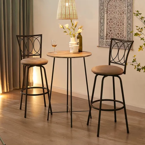 Miniatura 9 de VECELO Taburetes de bar, taburete de bar ajustable de 24/29 pulgadas, taburete giratorio con asiento tapizado, sillas de pub bistró de acero