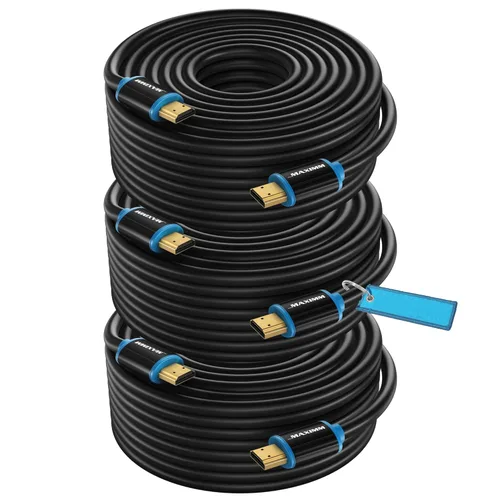 Miniatura 18 de Maximm - Cable HDMI 2.0 4K de alta velocidad (incluye clips de cable, empates y adaptador de ángulo recto) en múltiples tamaños y paquetes Azul - 1