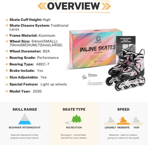 Miniatura 7 de Gonex Patines en línea para niñas y niños, patines ajustables para exteriores, patines en línea para niños, adolescentes y mujeres con ruedas A-Rosa