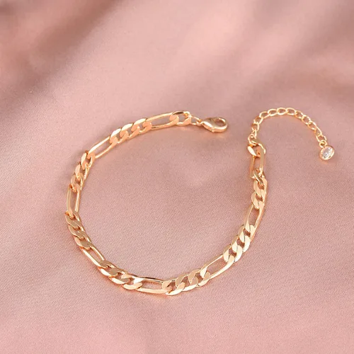 Miniatura 4 de Delicada pulsera de cadena de oro en capas para mujer, chapada en oro de 14 quilates, hecha a mano, ajustable, cuentas de satélite, ovaladas