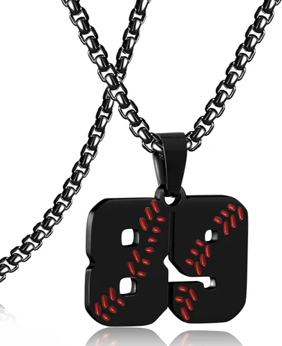 Miniatura 145 de SKQIR Colgante de número de jersey de béisbol para hombres y niños - Cadena de acero inoxidable para atletas - Negro