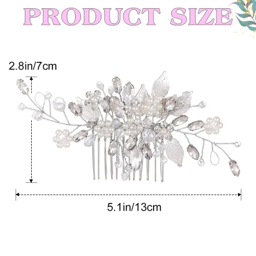 Miniatura 5 de JEAIRTS Peine de cristal para el cabello, accesorio para el cabello de boda, accesorio para el cabello para mujer 1-plateado