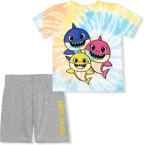 Nickelodeon Rugrats or Baby Shark - Conjunto de camiseta y pantalón corto para niños pequeños y pequeños, multicolorgris