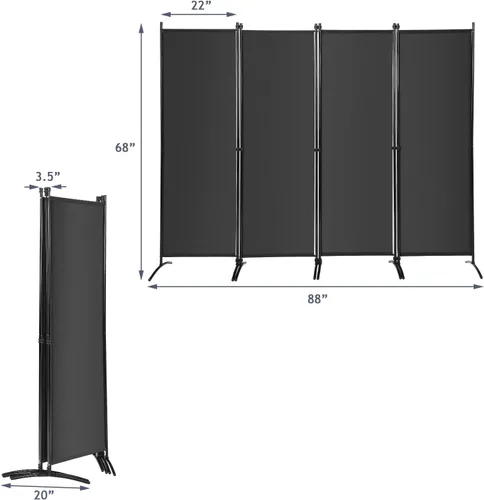 Miniatura 7 de Happygrill Divisor de habitación plegable de 5.6 pies, pantalla de privacidad de 4 paneles con marco de hierro resistente, divisores de pared