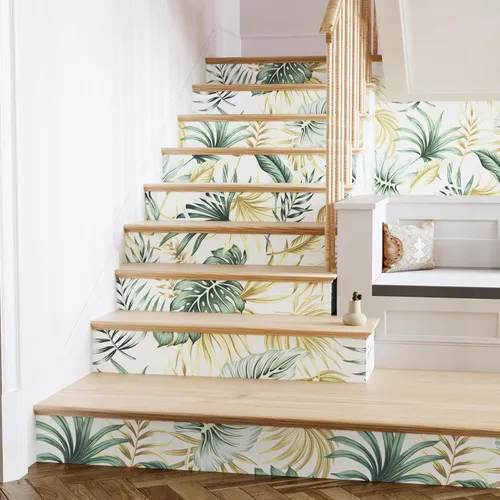 Miniatura 7 de WESTICK Papel tapiz dorado tropical para despegar y pegar para baño, papel de contacto tropical impermeable, papel tapiz floral para dormitorio, 3.